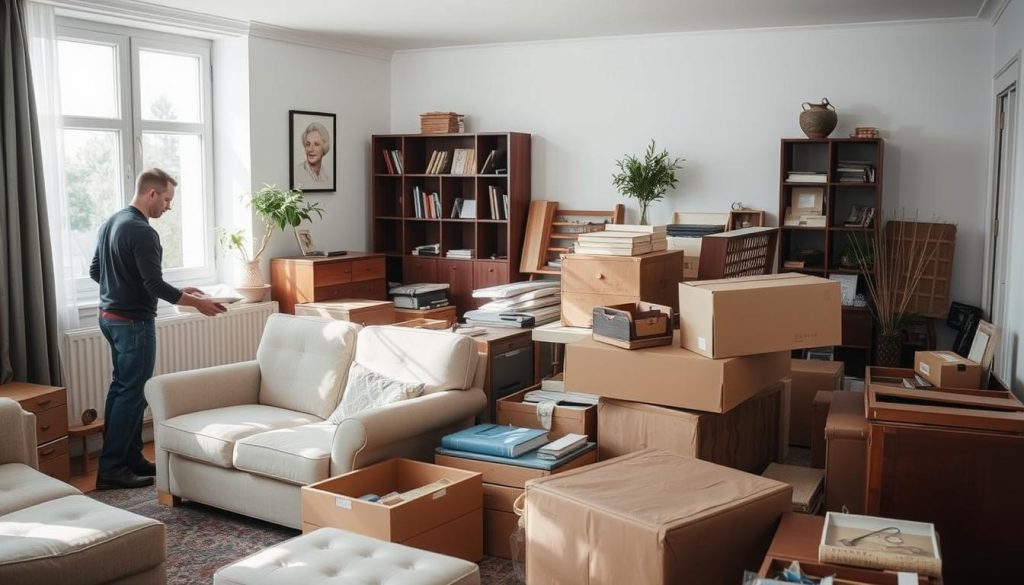 Prisvärd dödsbo hantering i Göteborg med personal som sorterar möbler